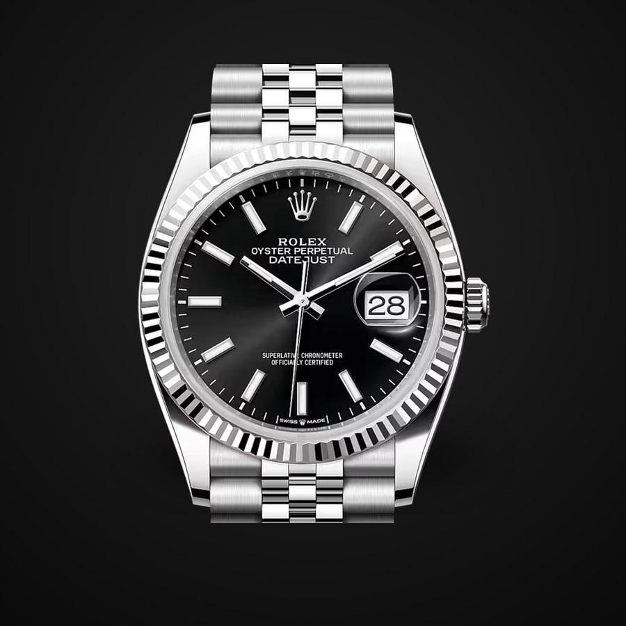 Datejust 36 126234 — 904L Steel VSF V2 1:1 Best Edition · Black Stick Dial · Fluted Bezel · Jubilee · DD3235