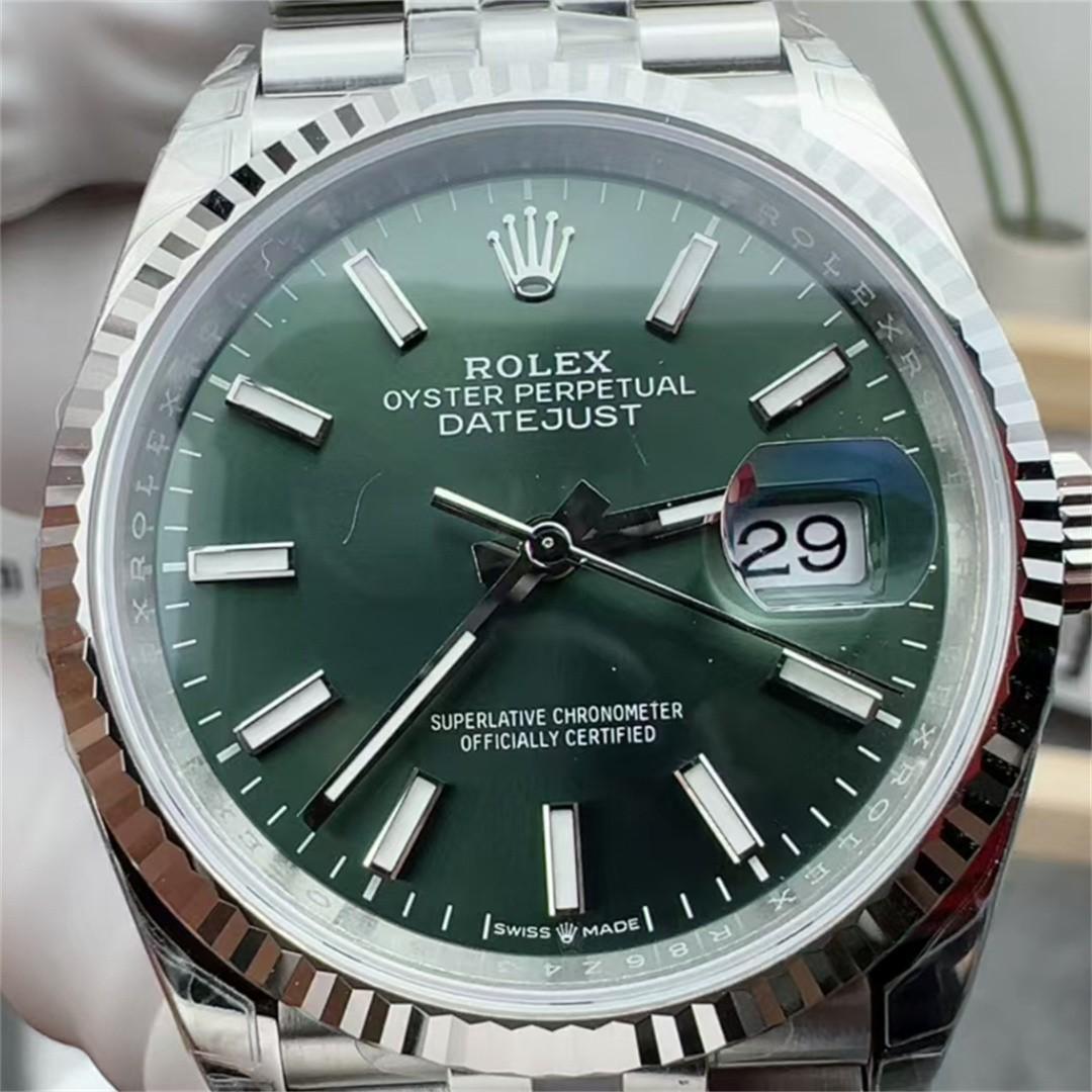 Datejust 36 126234 — Acier 904L VSF V2 1:1 Best Edition · Cadran Vert à Bâtons · Lunette Cannelée · Jubilé · DD3235 — thumbnail 3