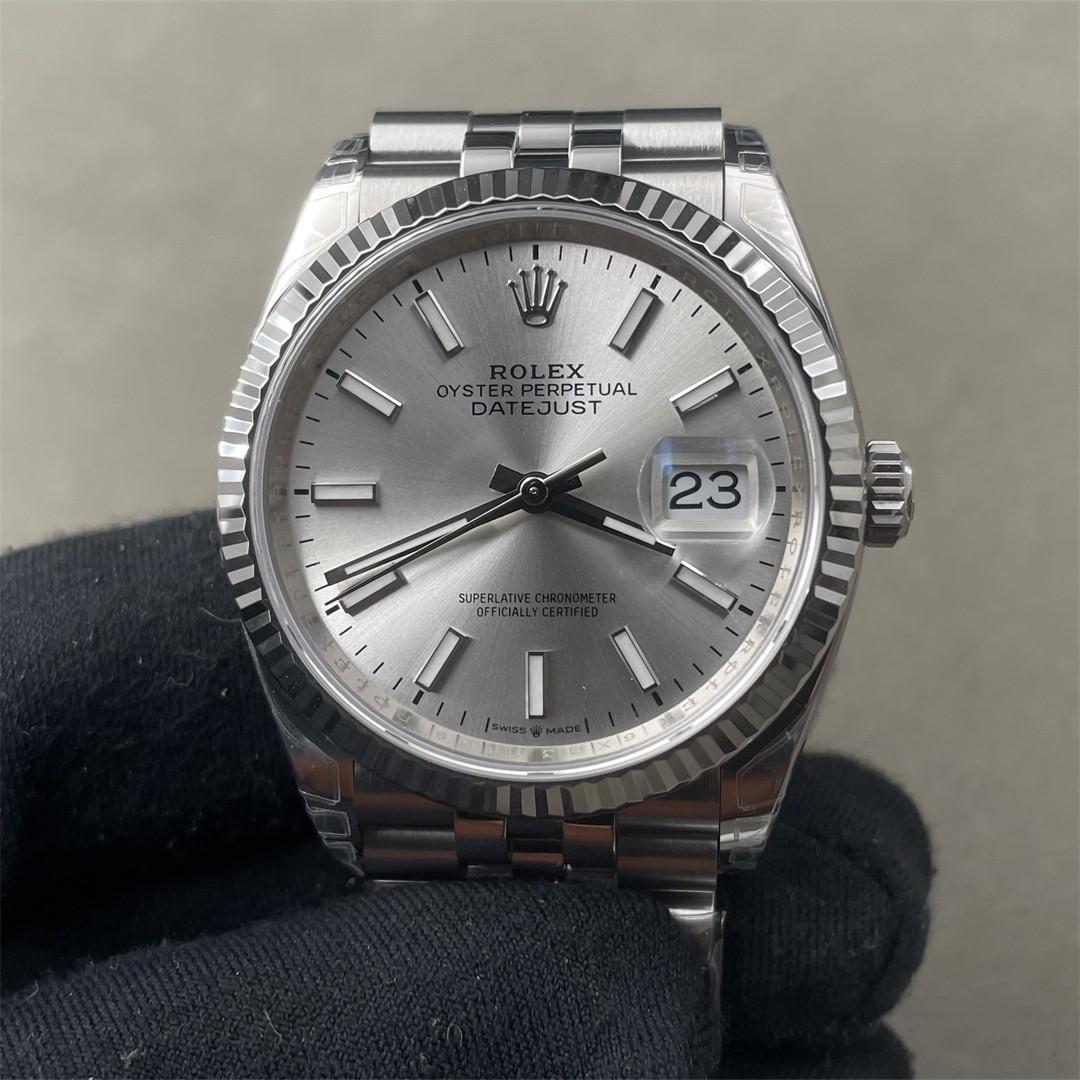 Datejust 36 126234 — 904L Steel VSF 1:1 Best Edition · Silver Stick Dial · Fluted Bezel · Jubilee · VS3235 — view 1