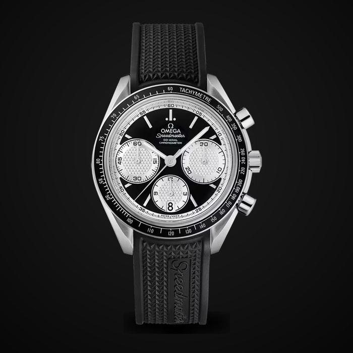 Speedmaster Racing 40mm — Black dial with white subdials · Solid 316L steel · Tachymeter bezel · A7750 chrono