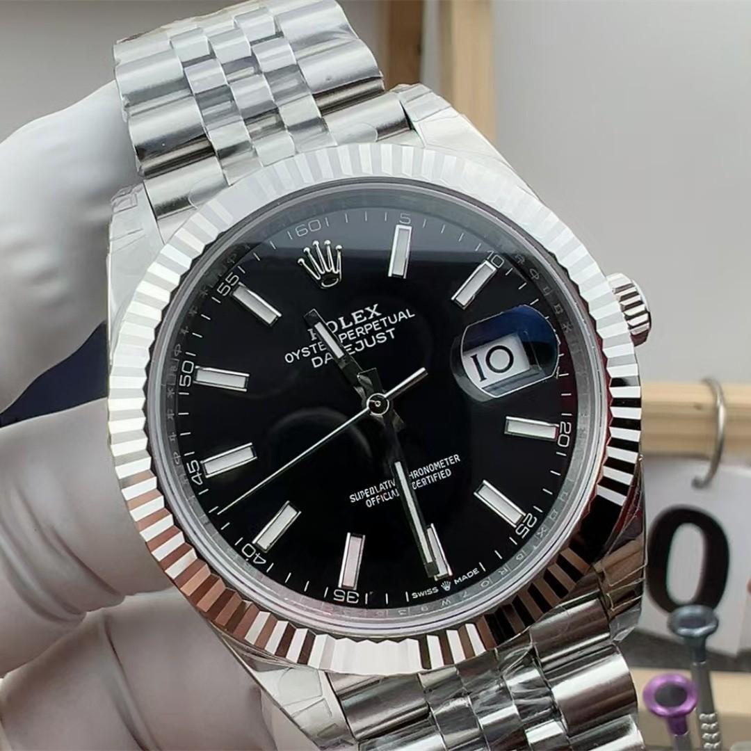 Datejust 41 126334 — 904L-Stahl VSF V2 1:1 Best Edition · Schwarzes Stick-Zifferblatt · Riffellünette · Jubilé · DD3235 — view 1