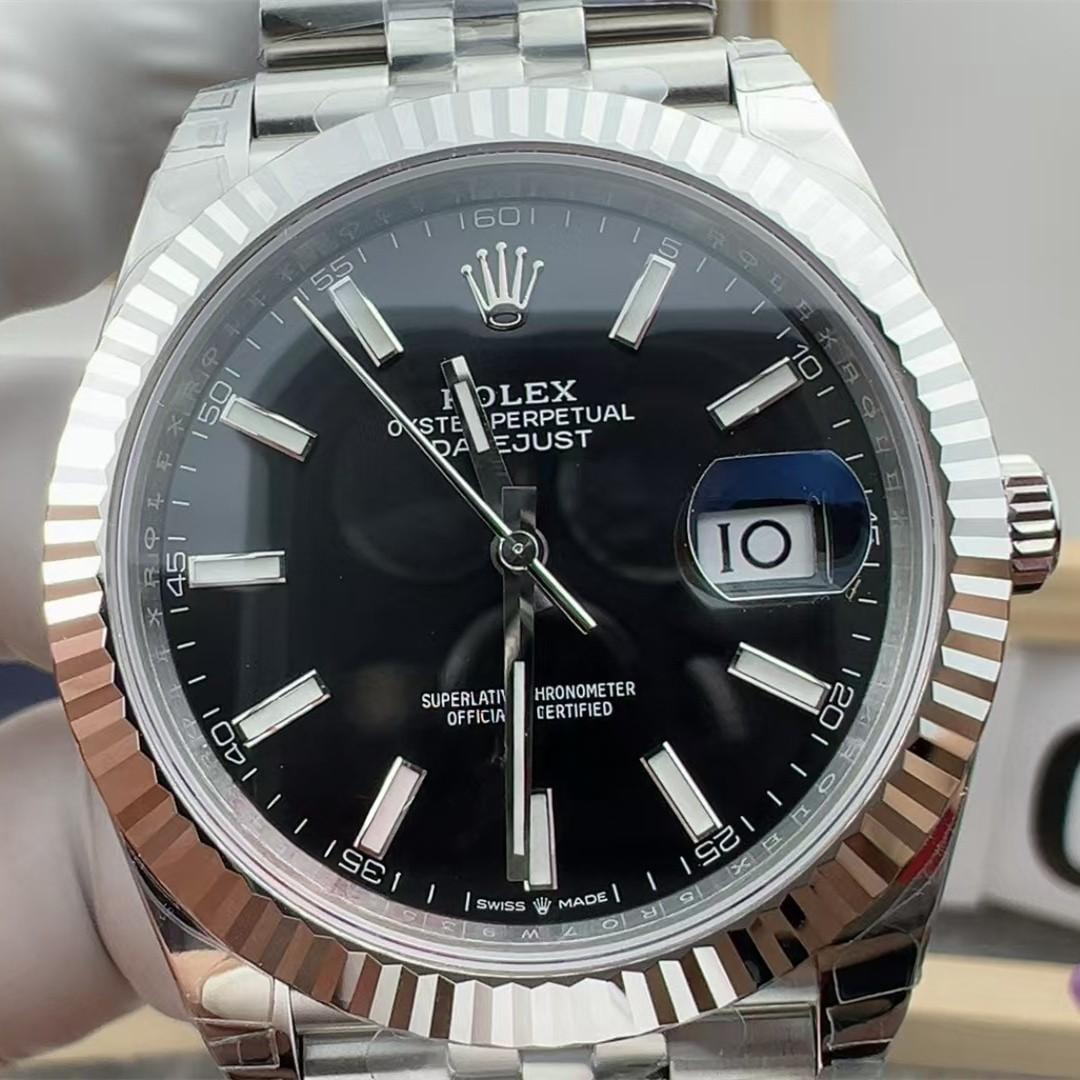 Datejust 41 126334 — 904L-Stahl VSF V2 1:1 Best Edition · Schwarzes Stick-Zifferblatt · Riffellünette · Jubilé · DD3235 — thumbnail 3