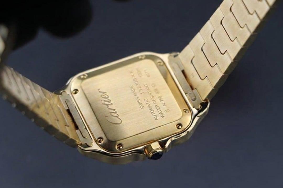 Santos de Cartier Medium 35mm — BVF-Build · 18k-Gelbgold vergoldet · Weißes Zifferblatt mit römischen Ziffern · Goldarmband + Lederband · Miyota 9015 — thumbnail 3