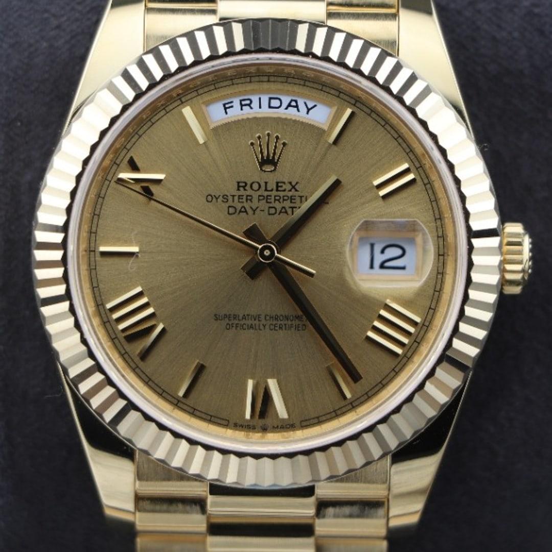 Day-Date 40 228238 — VSF Weighted YG Build V2 · Champagne Roman Dial · Solid 18k Gold CNC Fluted Bezel · President
