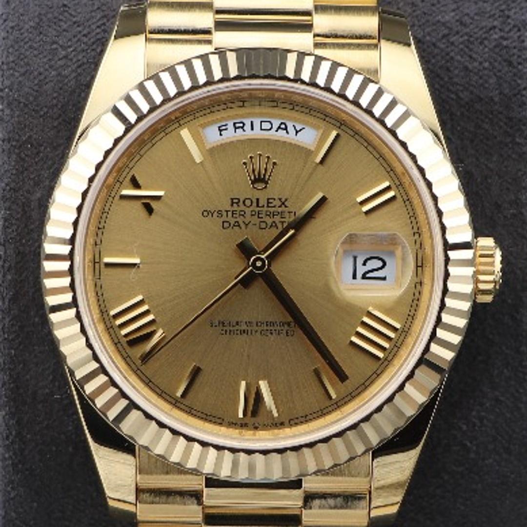 Day-Date 40 228238 — VSF Weighted YG Build V2 · Champagne Roman Dial · Solid 18k Gold CNC Fluted Bezel · President — thumbnail 3