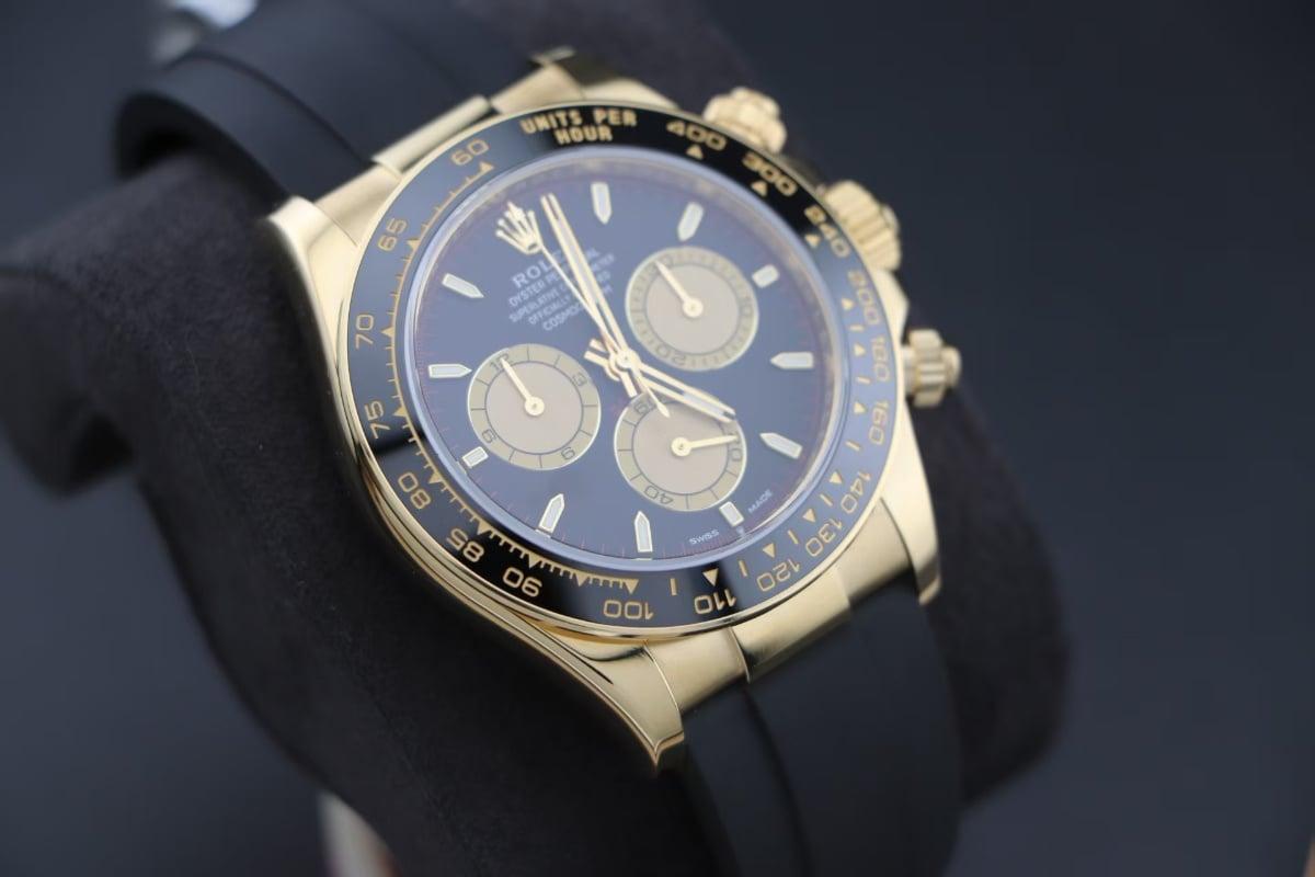 Daytona 126518LN — VSF Weighted 18k Yellow Gold Build · Paul Newman Black Dial · Black Ceramic Bezel · Oysterflex · DD4131 — thumbnail 3